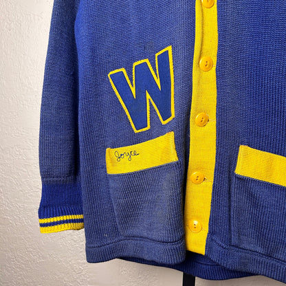 Robert A. Waller High School 1940s Chicago Small Varsity Letterman Wool Cardigan