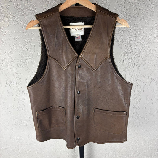 Vintage Deer Wear Genuine Leather Sz 40 Wisconsin Made Medium Vest