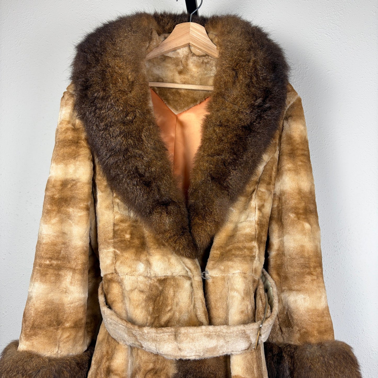 VTG 1970s Penny Lane Greg Originals Fur Lined Orange Satin Med/Lrg Princess Coat