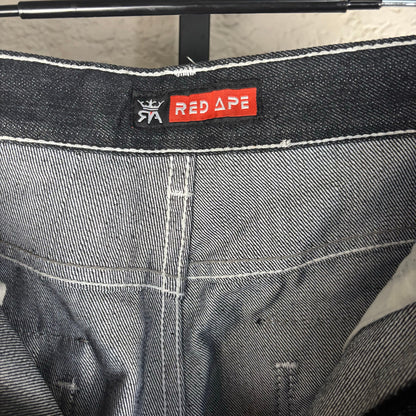 Y2K Red Ape Dark Wash Baggy Skater Sz 38 Embroidered Jeans Denim