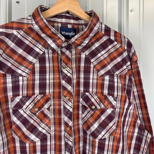 Wrangler Pearl Snap Cowboy XXL 90s Vintage Two Pocket Flannel