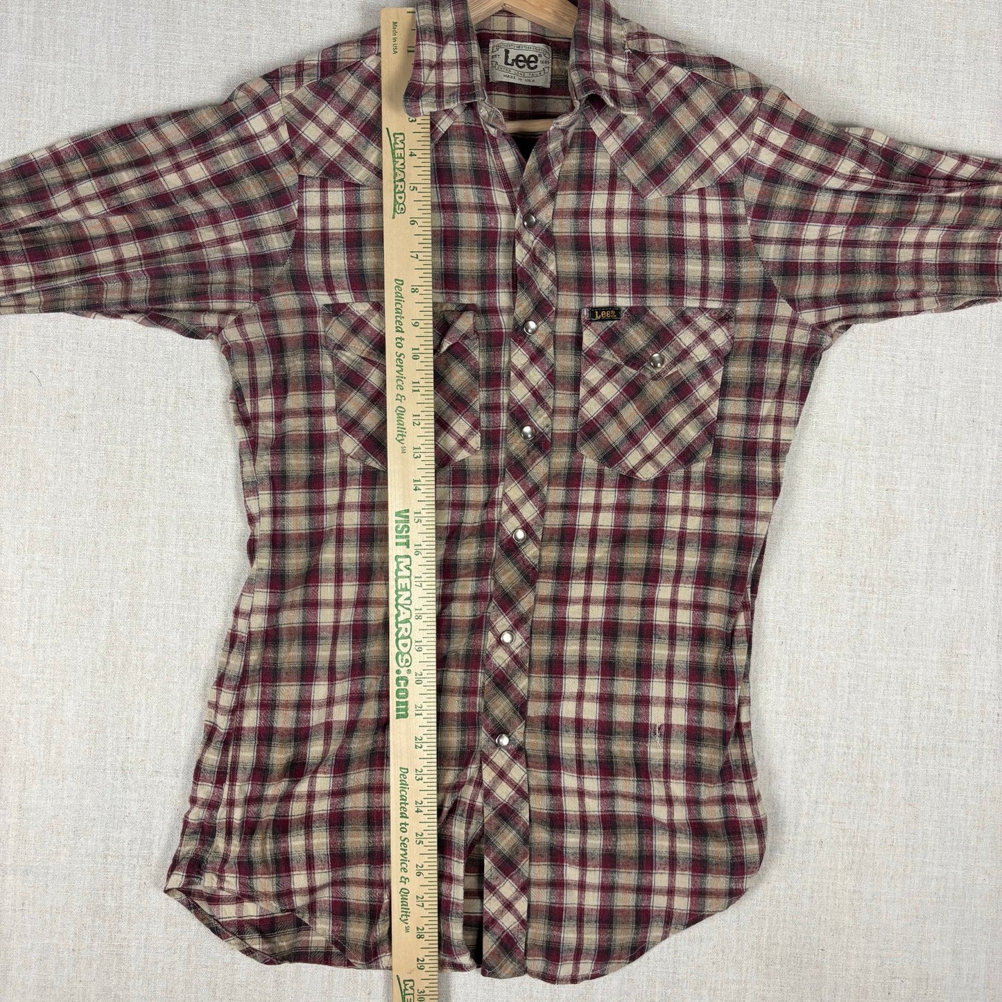 Vintage Lee Western Pearl Snap 70s Extra Long Tail Medium Distressed Plaid Shirt