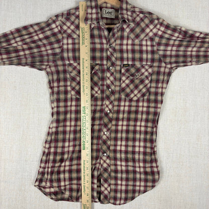 Vintage Lee Western Pearl Snap 70s Extra Long Tail Medium Distressed Plaid Shirt