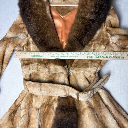 VTG 1970s Penny Lane Greg Originals Fur Lined Orange Satin Med/Lrg Princess Coat