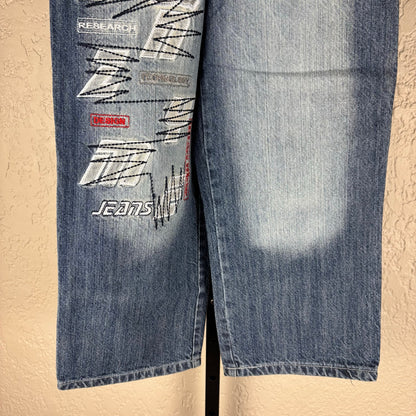 NWT Enzyme Jeans Co Y2K Sz 10 Embroidered Wide Leg Skater Jeans