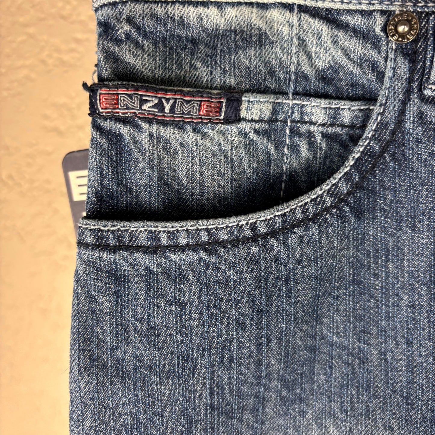 NWT Enzyme Jeans Co Y2K Sz 10 Embroidered Wide Leg Skater Jeans