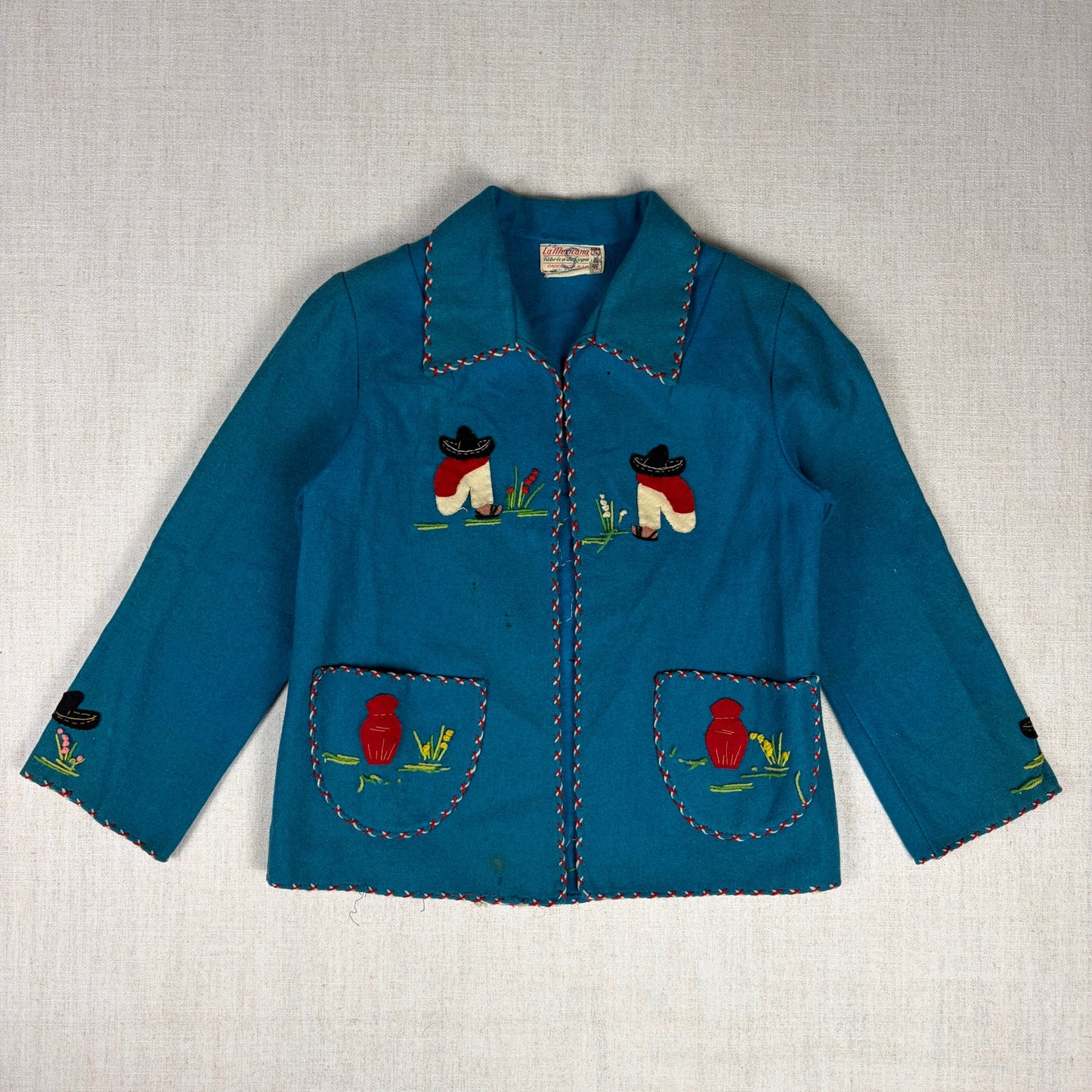 Vintage 1940s Mexican Souvenir Jacket La Mexicana Wool Dancing Couple Size Small