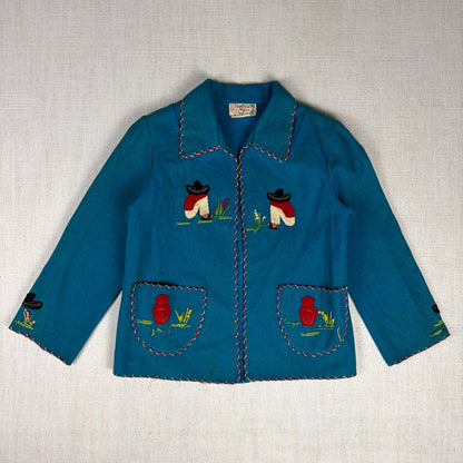 Vintage 1940s Mexican Souvenir Jacket La Mexicana Wool Dancing Couple Size Small