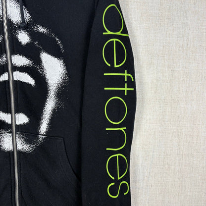 Deftones Band Black Full Zip Up Hoodie Scream Face Logo Green Sleeve Print Medium