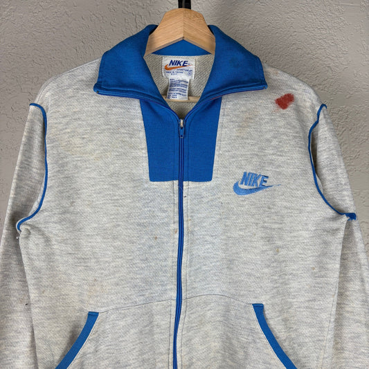 Vintage 1970s Nike Orange Swoosh Small Distressed Tracksuit Jacket