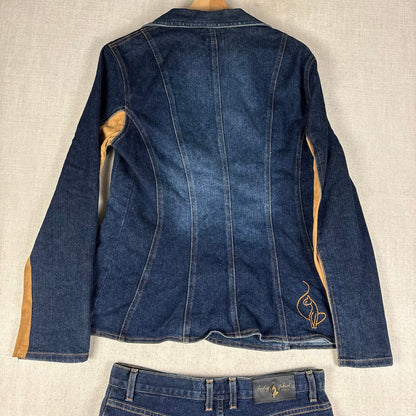 Baby Phat Y2K Denim Suede 2pc Skirt Jacket Matching Set Sz XL