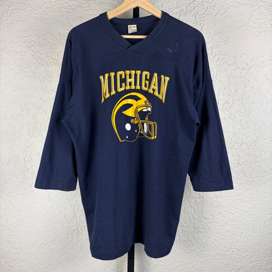 1970s Champion Michigan Wolverines Football Souvenir XL Raglan Jersey