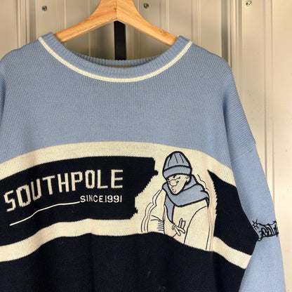 Southpole Spellout Distressed Y2K Large Knit Sweater