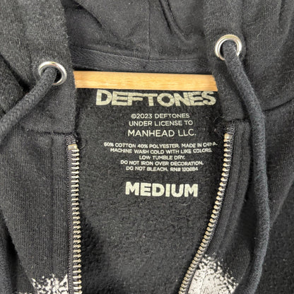 Deftones Band Black Full Zip Up Hoodie Scream Face Logo Green Sleeve Print Medium