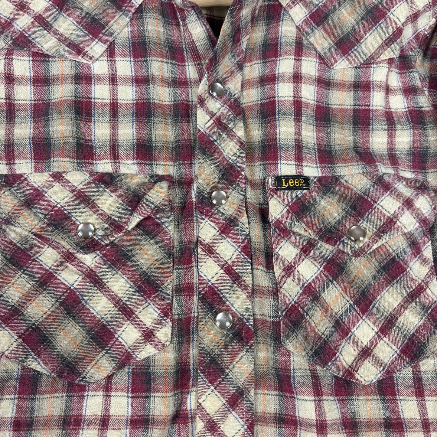 Vintage Lee Western Pearl Snap 70s Extra Long Tail Medium Distressed Plaid Shirt
