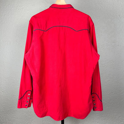 Polo Western Ralph Lauren 1980s Cowboy Pearl Snap Red Cotton XL Button Up Shirt