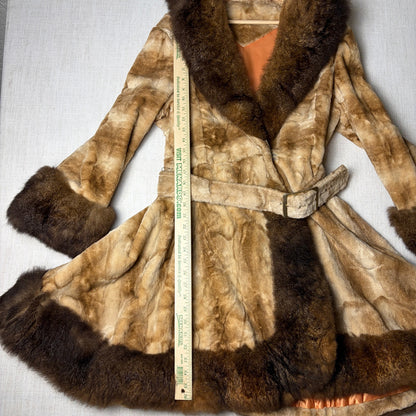 VTG 1970s Penny Lane Greg Originals Fur Lined Orange Satin Med/Lrg Princess Coat