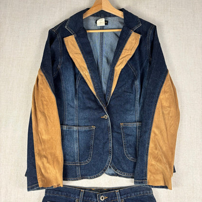 Baby Phat Y2K Denim Suede 2pc Skirt Jacket Matching Set Sz XL