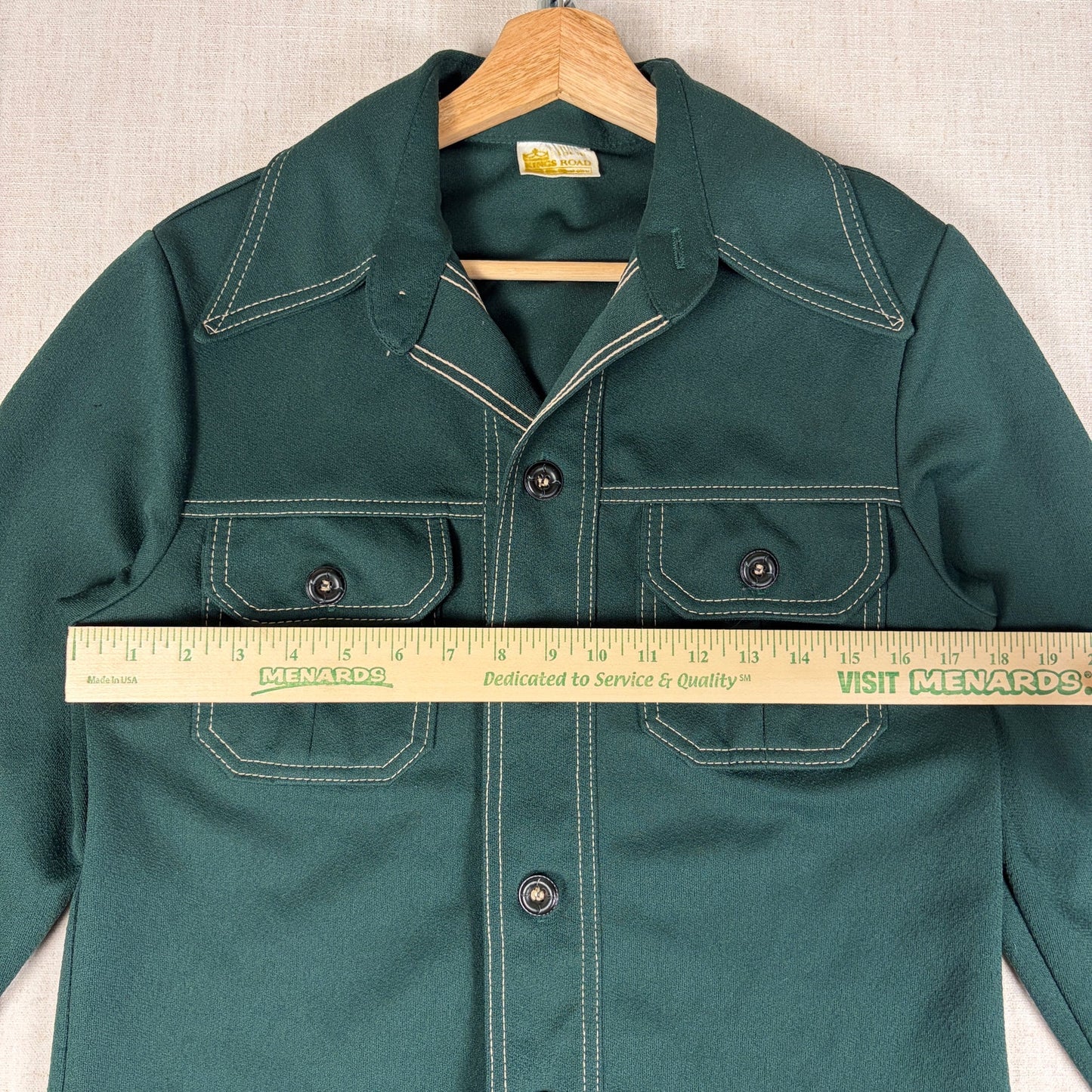 Vintage Sears Kings Road 1970s Disco Forest Green Small Button Up Shirt