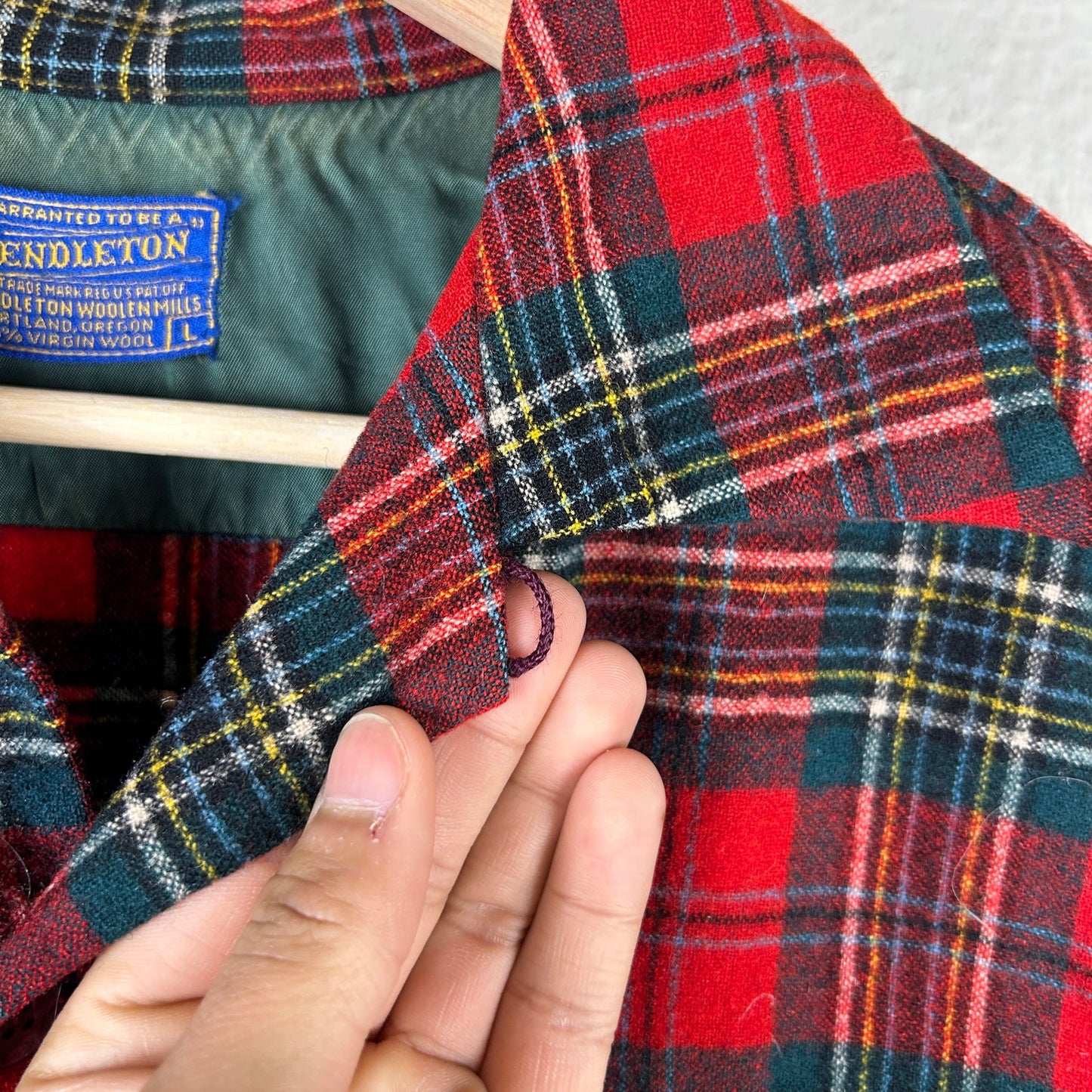 Pendleton 1960s Board Plaid Wool Loop Collar USA Made Large Flannel