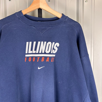 Uni. Of Illinois Urbana Cham. Football 00s Nike Gray Tag Center Swoosh XL Crewneck