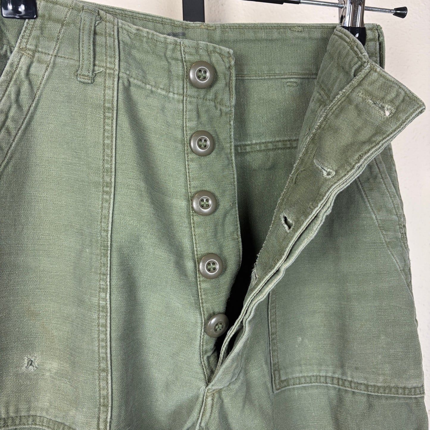 Vintage Military Fatigues OG 107 Button Fly Army Sateen Sz 24 Trousers