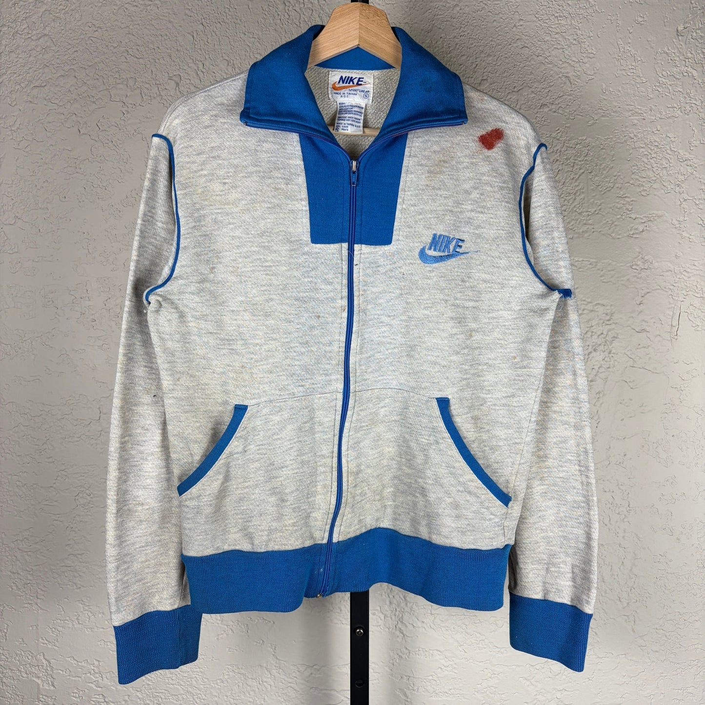 Vintage 1970s Nike Orange Swoosh Small Distressed Tracksuit Jacket