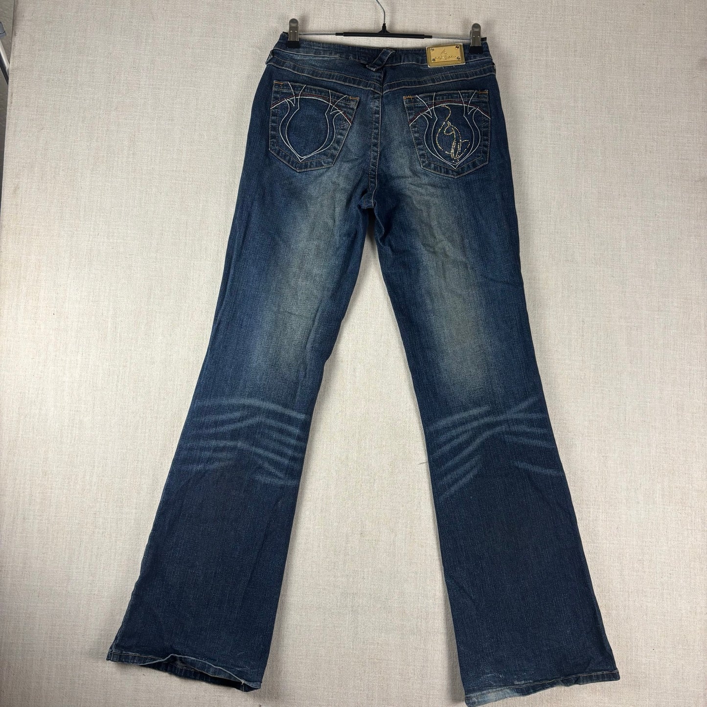 Baby Phat Y2K Flared Embroidered Big Cat Dark Wash Sz 9 Jeans