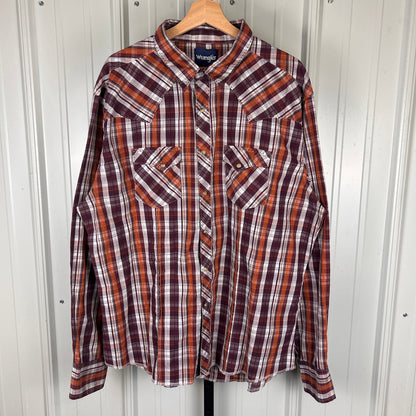 Wrangler Pearl Snap Cowboy XXL 90s Vintage Two Pocket Flannel