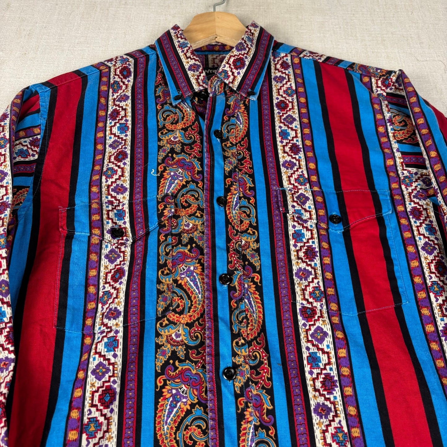 Vintage Wrangler Paisley Aztec Brushpopper Psychedelic Cowboy Cut Sz 15 1/2-35