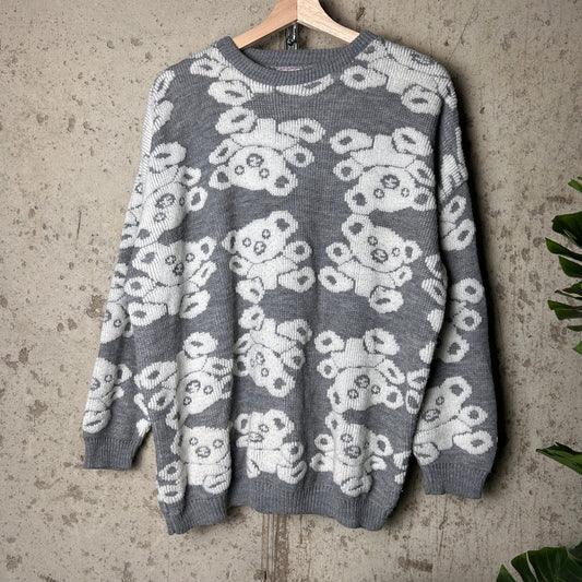 Delivery Ltd. Made in USA AOP Teddy Bear Large 80s Knit Sweater