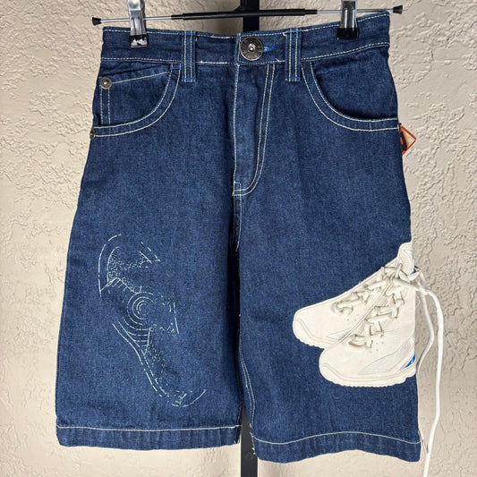 Raw Blue NWT Y2K Shoe Embroidered Baggy Skater Abstract Sz 12 Jean Shorts