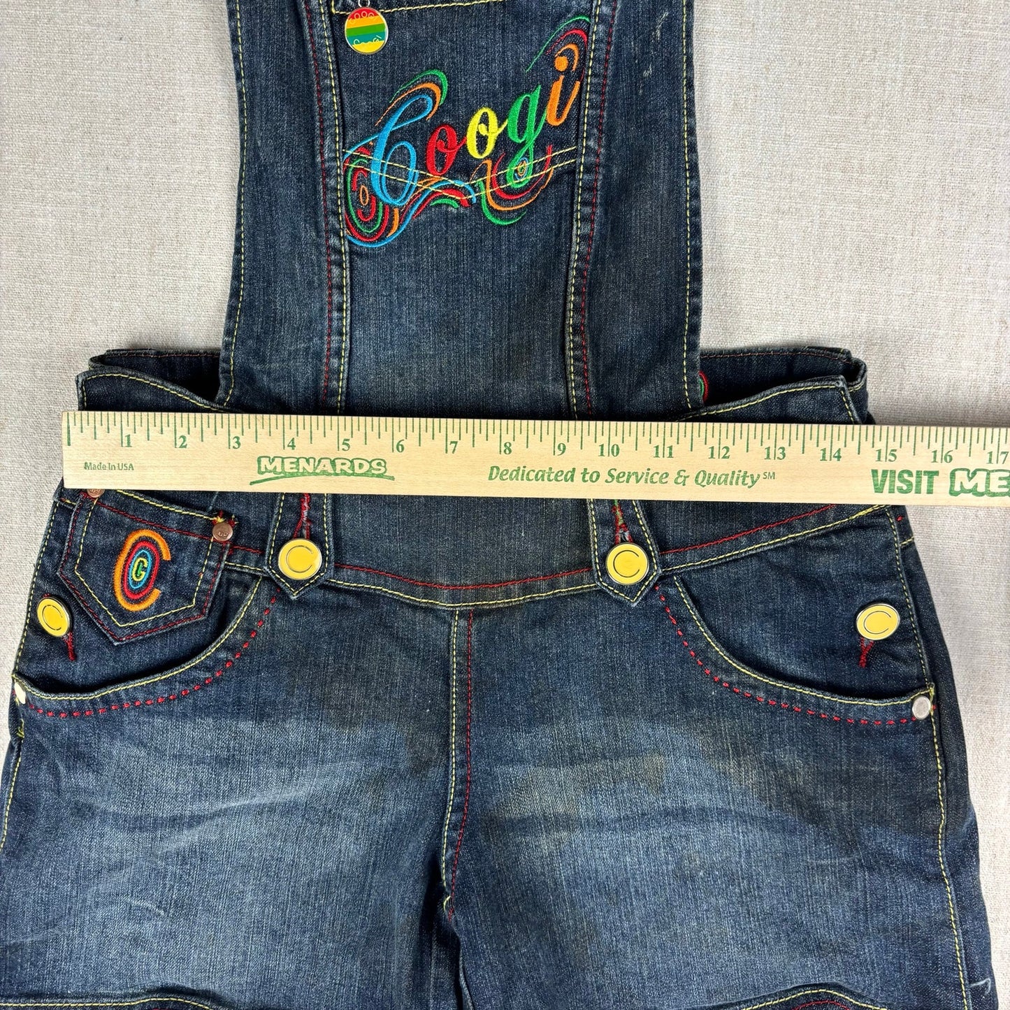 Coogi Jeans Y2K Womens Denim Overall Shorts Embroidered Sz Large