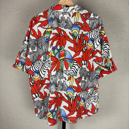 Vintage Hawaiian Avant Garde Rainforest Jungle AOP Crazy Large Button Up