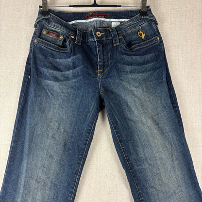 Baby Phat Y2K Flared Embroidered Big Cat Dark Wash Sz 9 Jeans