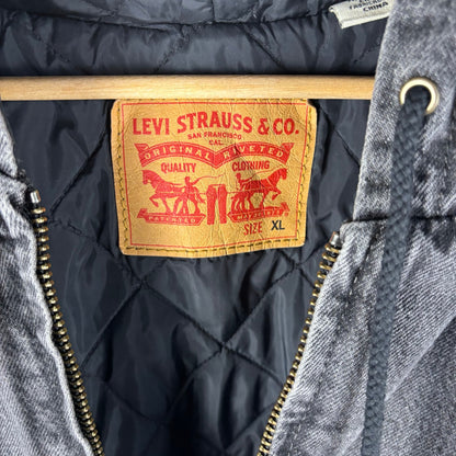 Levis Strauss Hooded Denim Workwear Carhartt Style XL Black Quilted Jacket