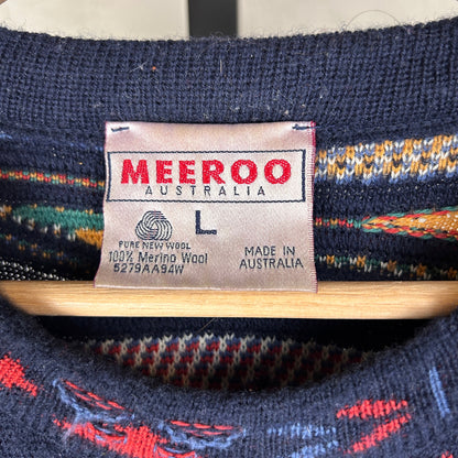 Meeroo Coogi Style Vintage 3D Cable Knit Crazy Large Kangaroo Sweater