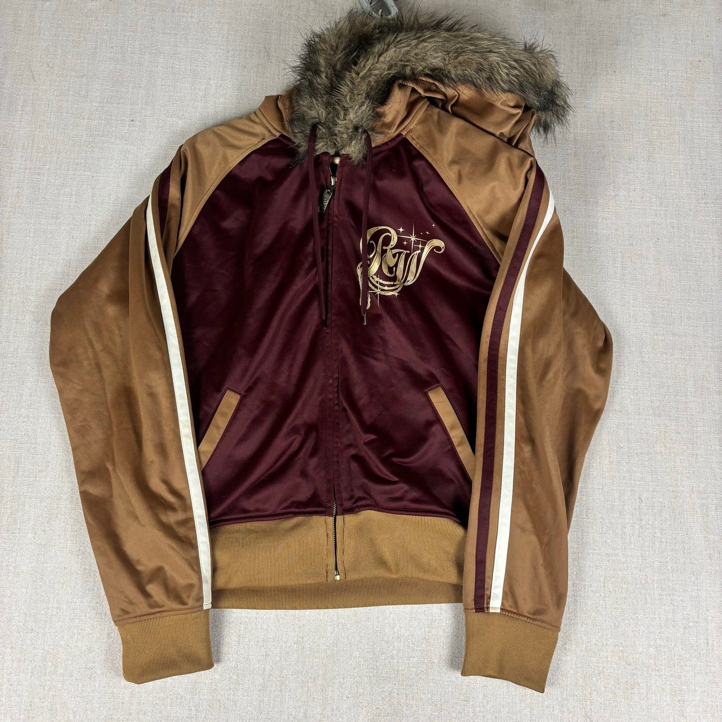 Rocawear Y2K Faux Fur Lined Rhinestone Track Style Hoodie XL