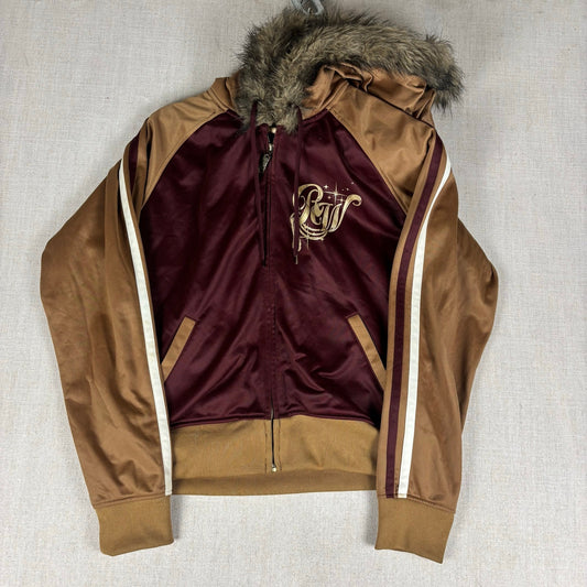 Rocawear Y2K Faux Fur Lined Rhinestone Track Style Hoodie XL