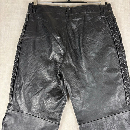 Trucker Leather Pants Vintage Braided Snap Button Detail Biker Sz 32