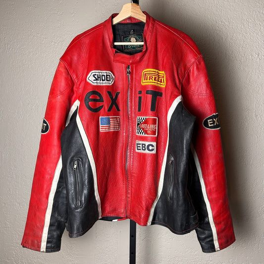 Vintage Pirelli Exit 7 Size 54 XXL Tru Fit Real Leather Red Racing Jacket