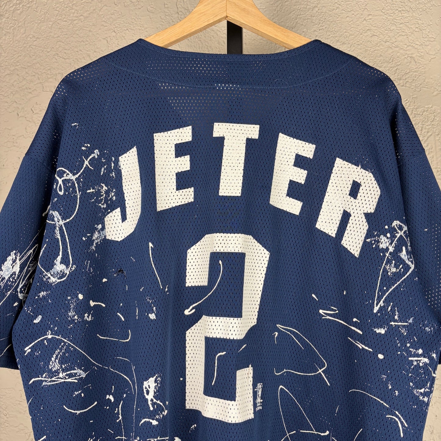 New York Yankees Derek Jeter Logo 7 Vintage Paint Splattered XL Baseball Jersey