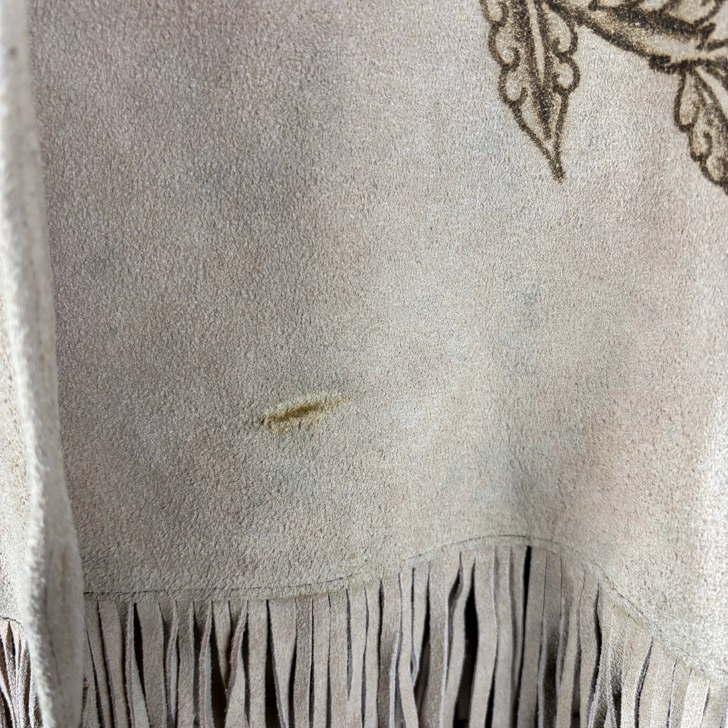 Vintage Suede Leather Rose Art Pyrography Poncho Cape With Fringe Med-Lrg