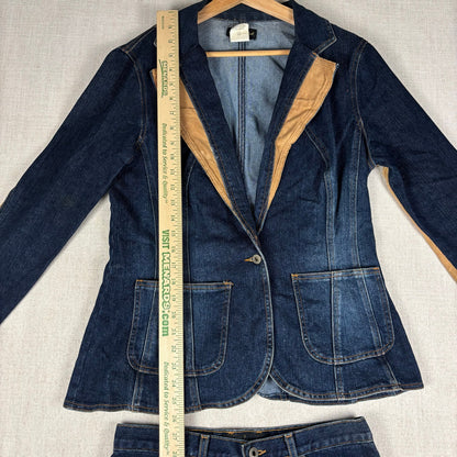 Baby Phat Y2K Denim Suede 2pc Skirt Jacket Matching Set Sz XL
