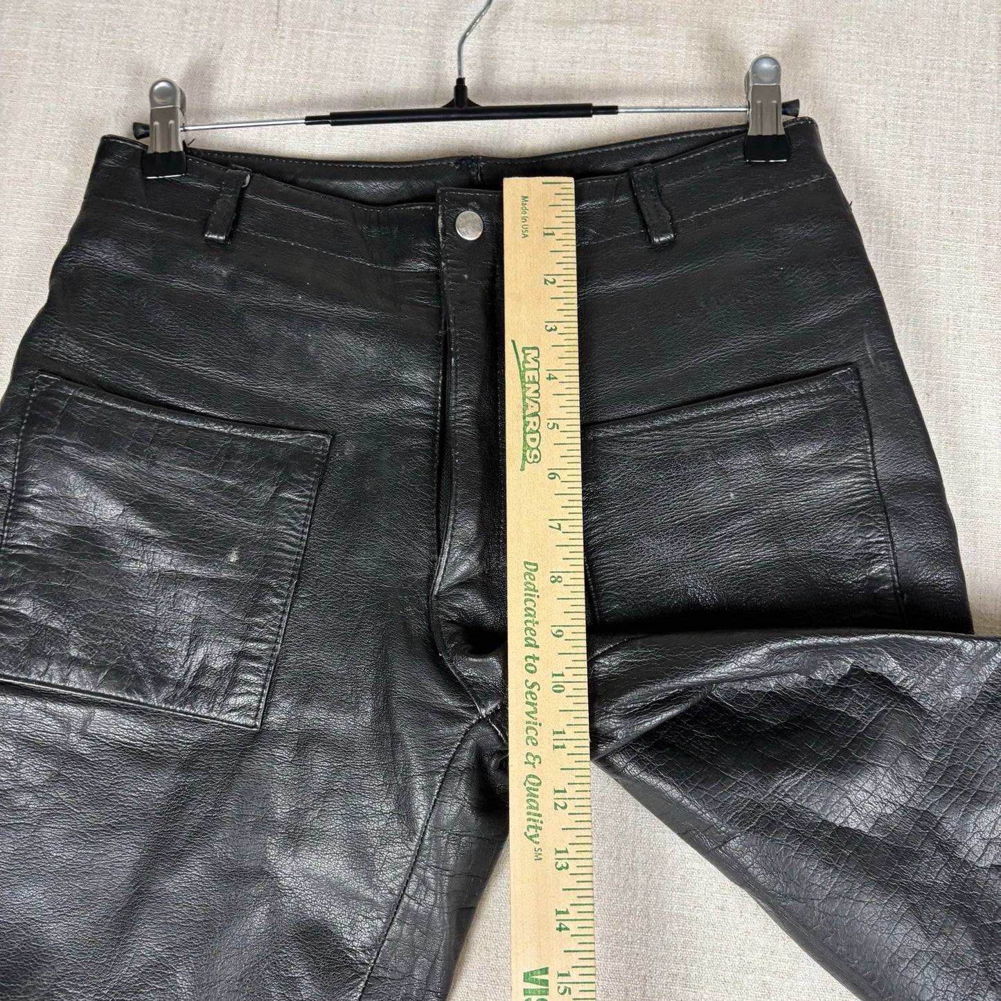 Trucker Leather Pants Vintage Braided Snap Button Detail Biker Sz 32