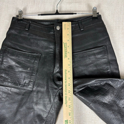 Trucker Leather Pants Vintage Braided Snap Button Detail Biker Sz 32