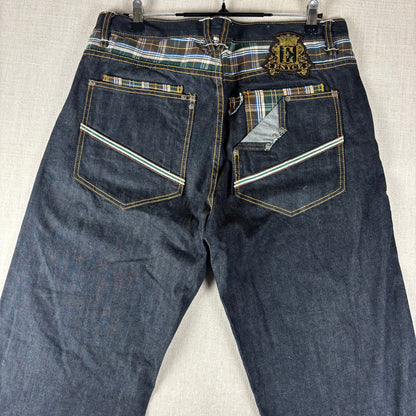 ENYCE Y2K Flannel Plaid Jeans NWT Dark Wash Sz 34 Skater Denim