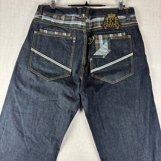 ENYCE Y2K Flannel Plaid Jeans NWT Dark Wash Sz 34 Skater Denim
