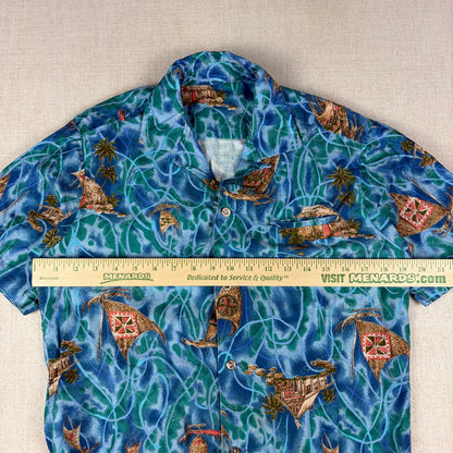 Vintage Hawaiian Loop Collar Rare Vibrant Shimmering Waters Medium Button Shirt