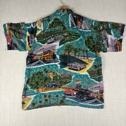 Vintage Reyn Spooner Rayon Antique Car Design Hawaiian Small Shirt